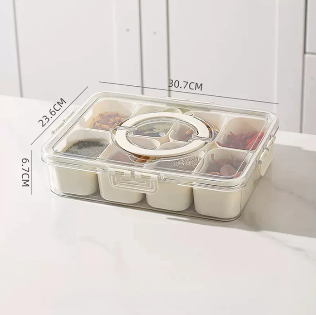 Organizador de Alimento Acrílico Com 8 Divisórias Para Frutas Legumes e Petiscos Transparentes
