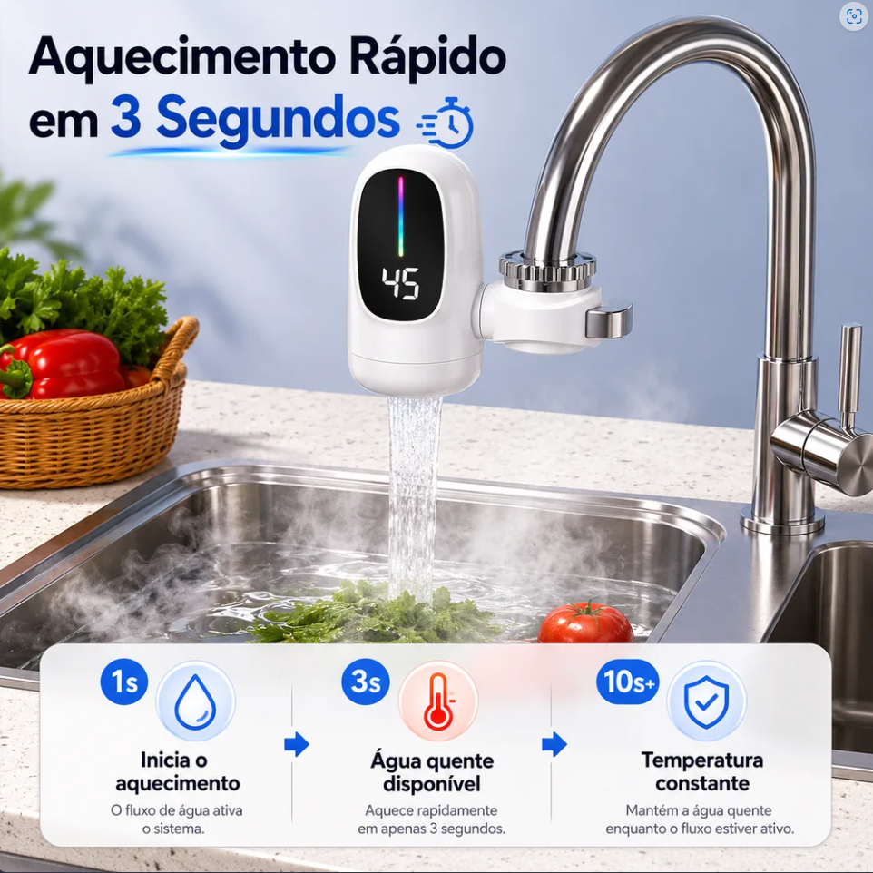 Aquecedor de Água Instantâneo Premium para Torneira (BIVOLT)