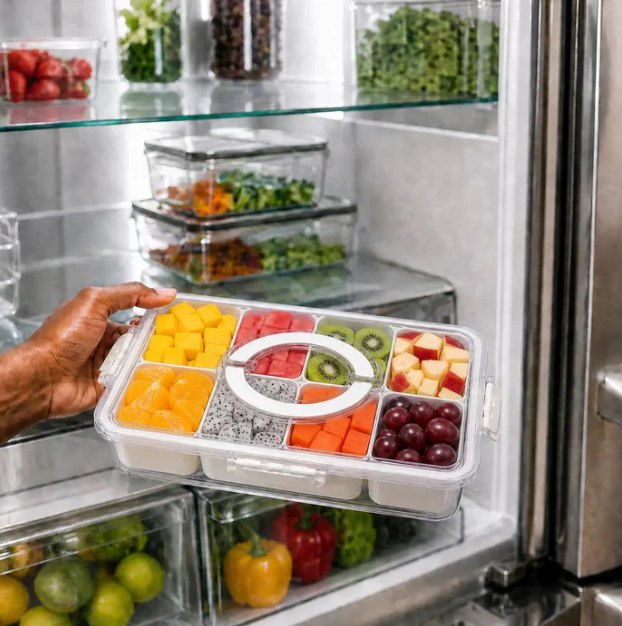 Organizador de Alimento Acrílico Com 8 Divisórias Para Frutas Legumes e Petiscos Transparentes