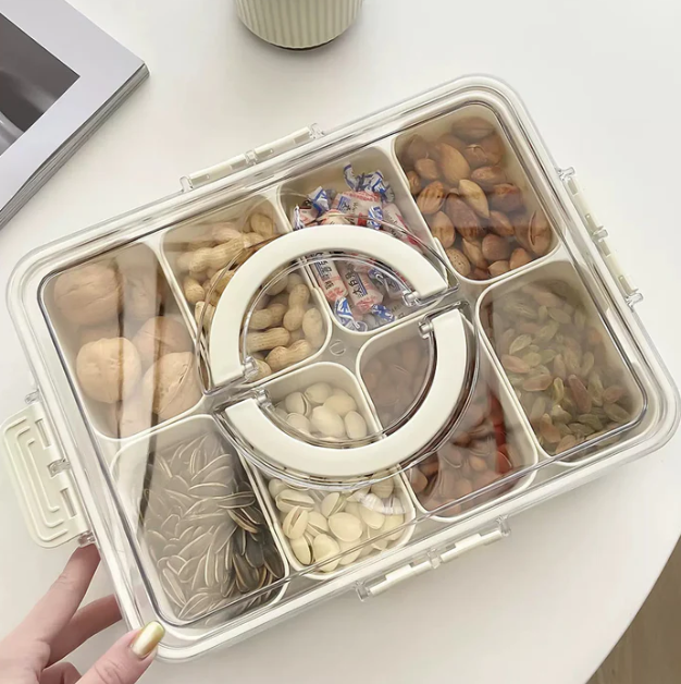 Organizador de Alimento Acrílico Com 8 Divisórias Para Frutas Legumes e Petiscos Transparentes