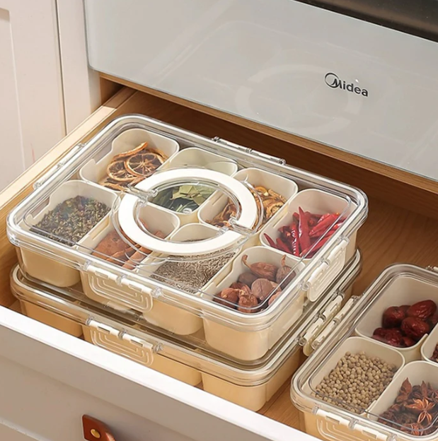 Organizador de Alimento Acrílico Com 8 Divisórias Para Frutas Legumes e Petiscos Transparentes