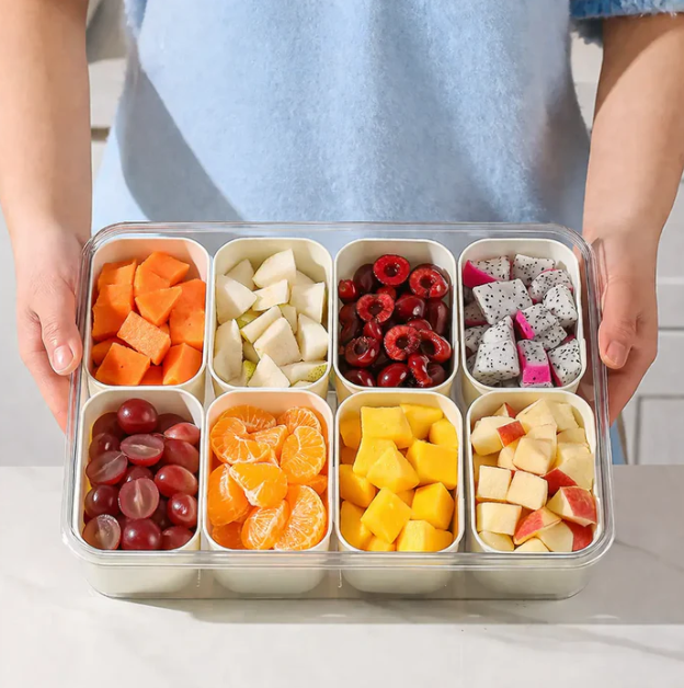 Organizador de Alimento Acrílico Com 8 Divisórias Para Frutas Legumes e Petiscos Transparentes