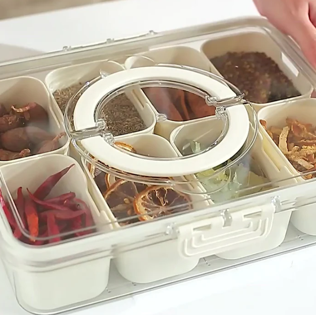 Organizador de Alimento Acrílico Com 8 Divisórias Para Frutas Legumes e Petiscos Transparentes
