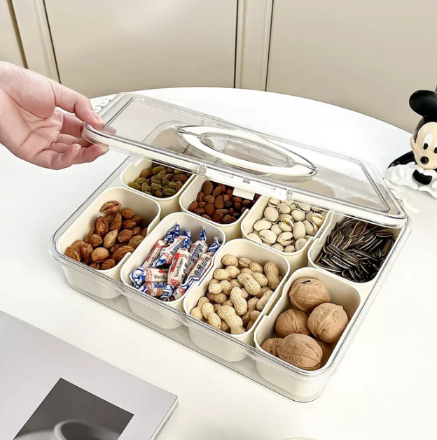 Organizador de Alimento Acrílico Com 8 Divisórias Para Frutas Legumes e Petiscos Transparentes